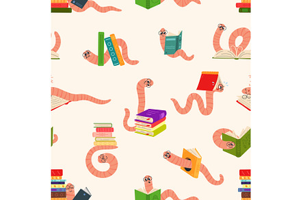 Cartoon bookworms seamless pattern, a Texture Illustration by LadadikArt
