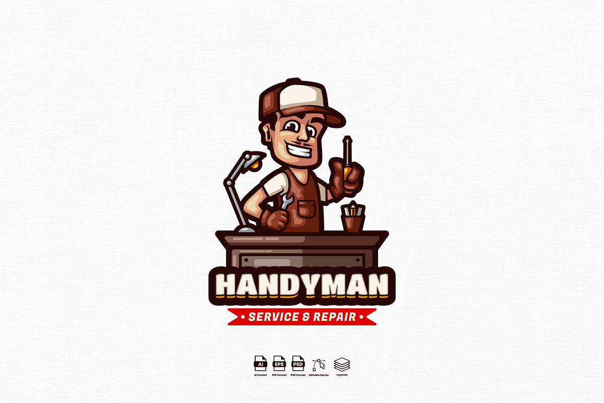 Handyman Mascot Logo Design, a Branding & Logo Template by kromastd22