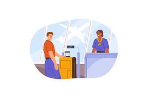 Airport inspection of hand baggage, a Transportation Illustration by Elegant Solution
