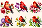 Spring Scarlet Tanager Bird Clipart, a Work Illustration by OK Design (Thumbnail 2 of 4)