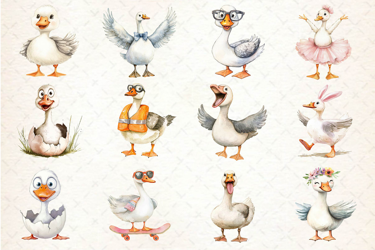Watercolor Silly Goose Clipart, an Illustration by Dream Creation (Photo 2 of 4)