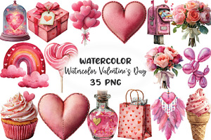 Watercolor Valentine's Day Clipart, an Illustration by CraftArtStudio
