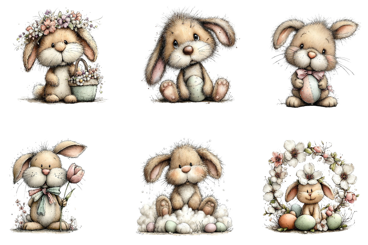 Whimsical Bunny Easter Clipart, an Illustration by Dream Creation (Photo 2 of 7)