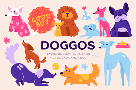 Doggos | Clipart + Patterns, an Animal Illustration by katieromanoff_art