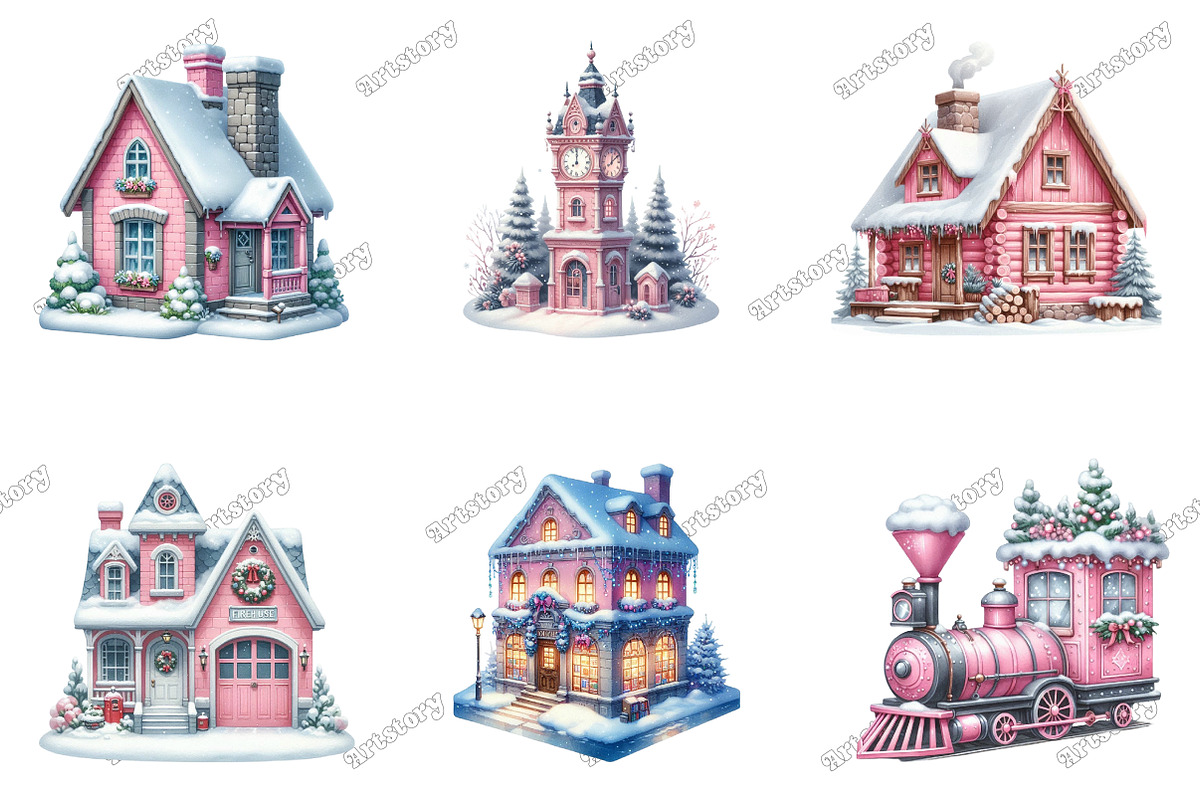 Christmas Village Watercolor Bundle, an Illustration by designcity5 (Photo 3 of 5)