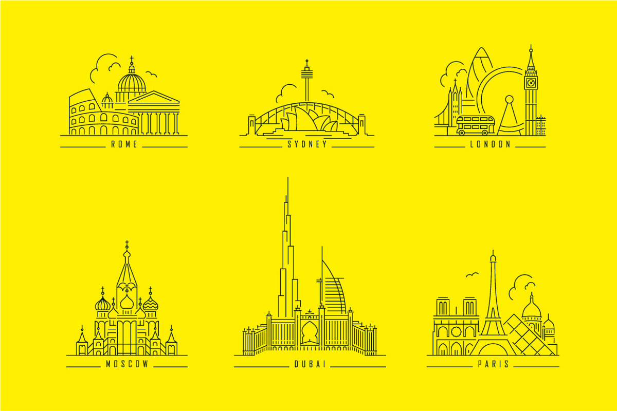 Famous landmarks. Line style icons, an Illustration by popcic (Photo 2 of 5)