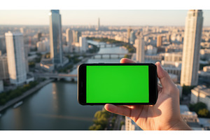 Hand holding smartphone with green, a Technology Photo by Igor Tichonow