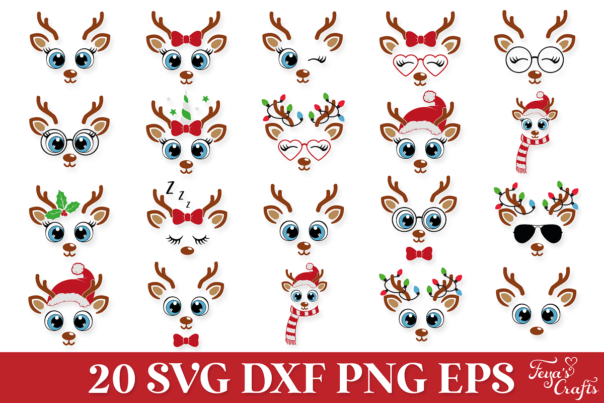 Christmas Reindeer Faces SVG Pack, an Illustration by Anastasia Feya (Photo 1 of 5)