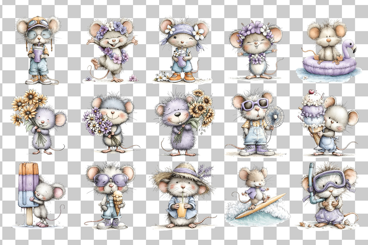 Summer Mouse PNG Clipart Bundle, a Seasonal Illustration by Nicolle's Colorful Art (Photo 3 of 4)