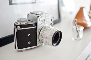 Vintage camera featuring office, minimal, and design