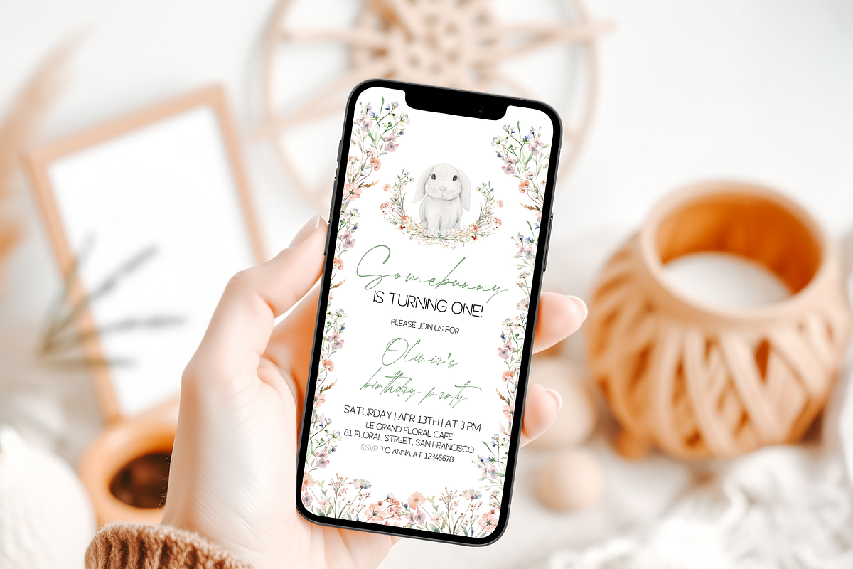 Floral Somebunny Phone Invite, an Invitation Template by Digital_Mind (Photo 4 of 5)