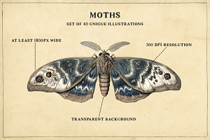 Moths - 40 Antique Style PNG Images