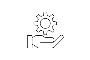 Hand holding cogwheel line icon, an Outline Icon by Saggitarius