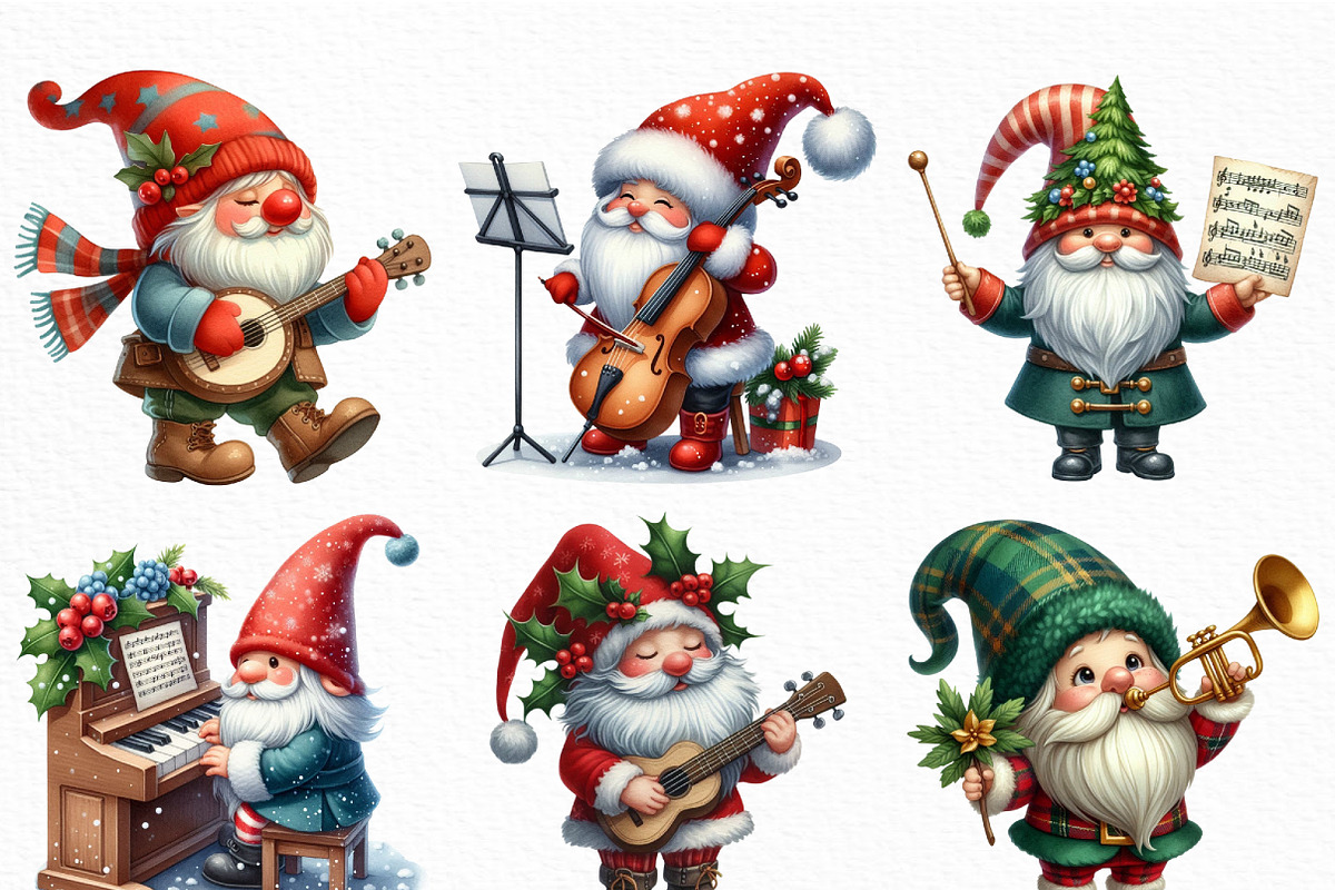 Christmas Gnome Musicians PNG, an Illustration by Craft Nest (Photo 2 of 6)