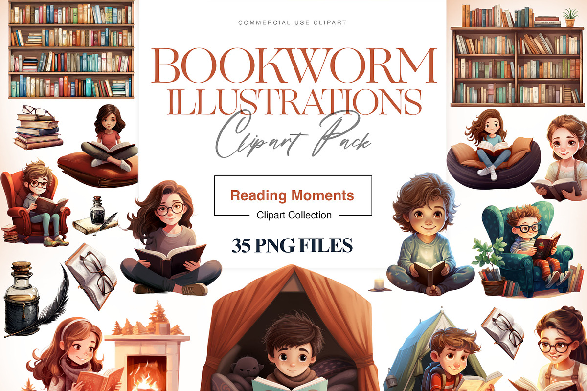 Bookworm Clipart, Books, Reading PNG, an Education Illustration by BrushstrokeArtGB (Photo 1 of 9)