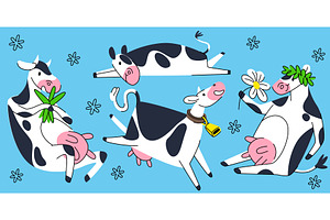 Happy cow characters set isolated on, an Animal Illustration by art PVP - market