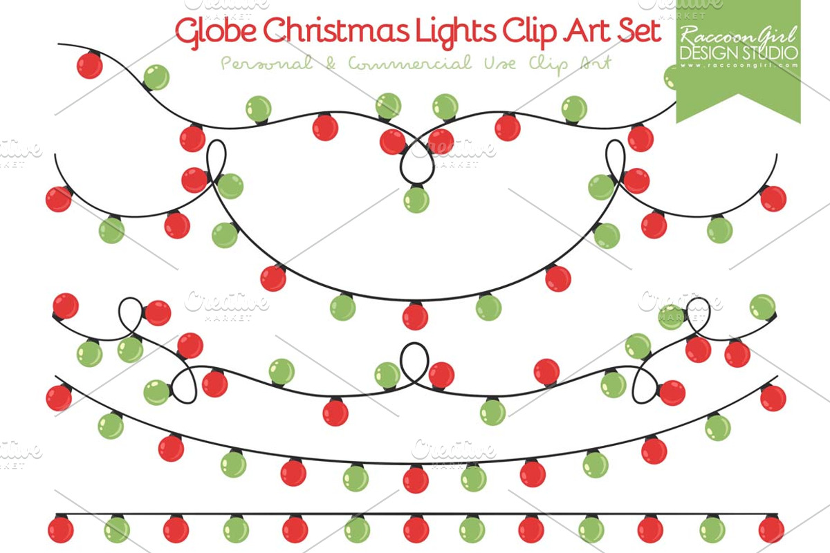 Globe Christmas Lights Clip Art Set, a Work Illustration by RaccoonGirl Design (Photo 2 of 3)