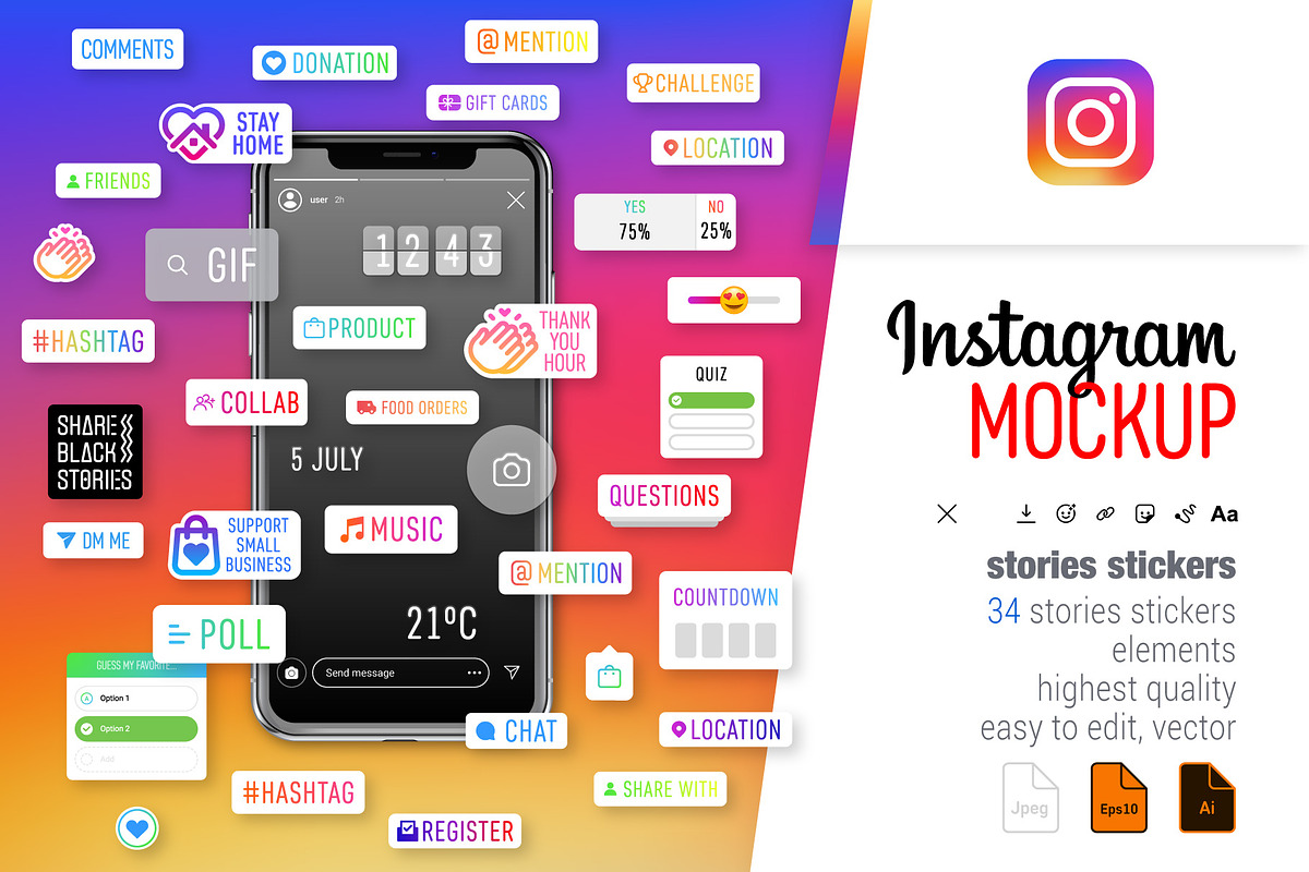Instagram Stories Stickers, a Social Media Template by karnofff (Photo 1 of 5)