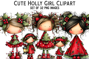Cute Holly Girl Clipart, an Illustration by Craft Nest