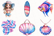 Summer Pink & Blue Coastal Clipart, an Illustration by OK Design (Thumbnail 4 of 5)