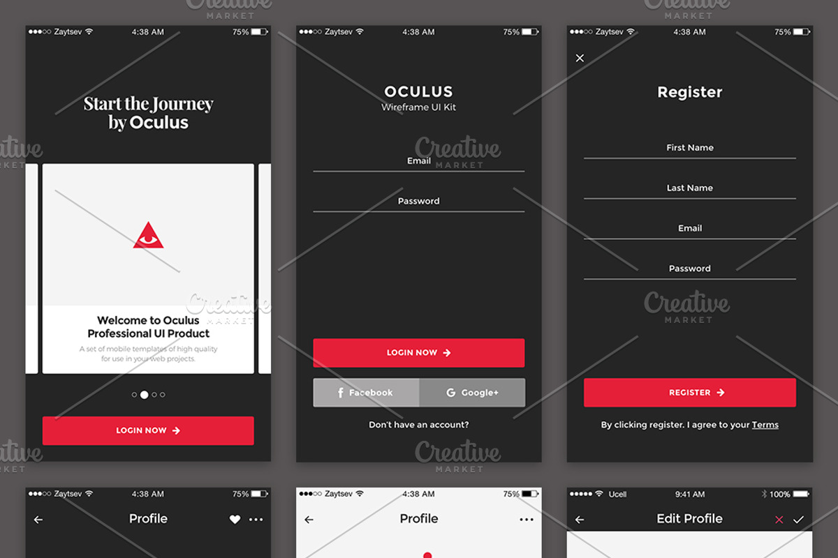 Oculus iOS Wireframe UI Kit, a Wireframe Template by Yaroslav Zaitsev (Photo 2 of 23)