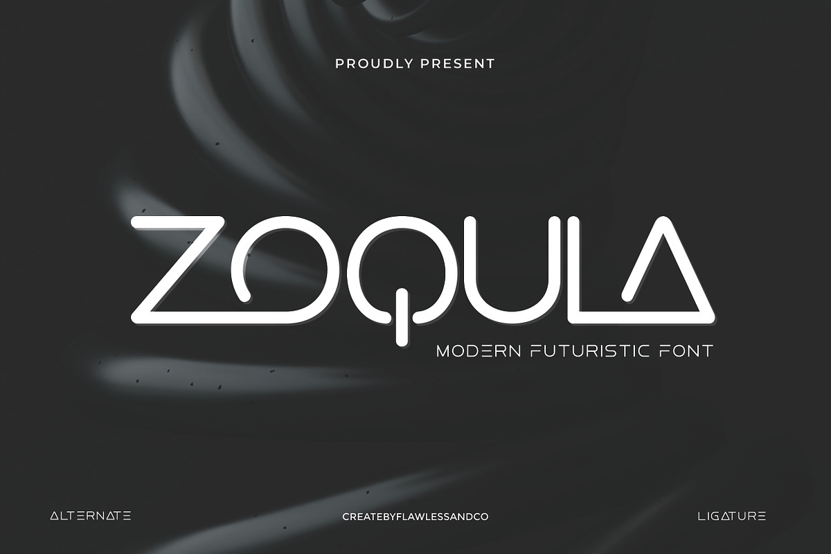 Zoqula – Futuristic Font, a Font by Flawless And Co (Photo 1 of 10)