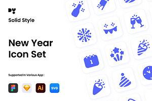 New Year Solid Icon Set