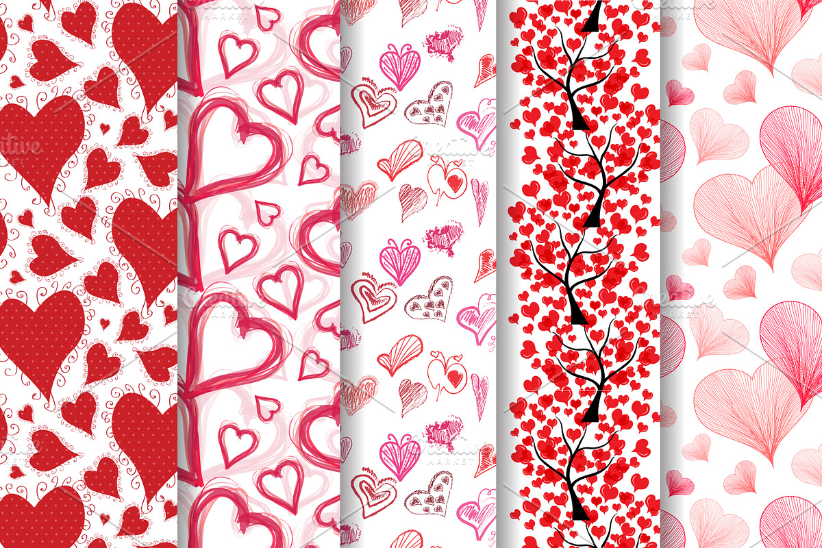 12 Romantic Patterns with Hearts preview 2