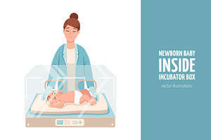 Newborn baby inside incubator box, a Healthcare Illustration by Good Studio