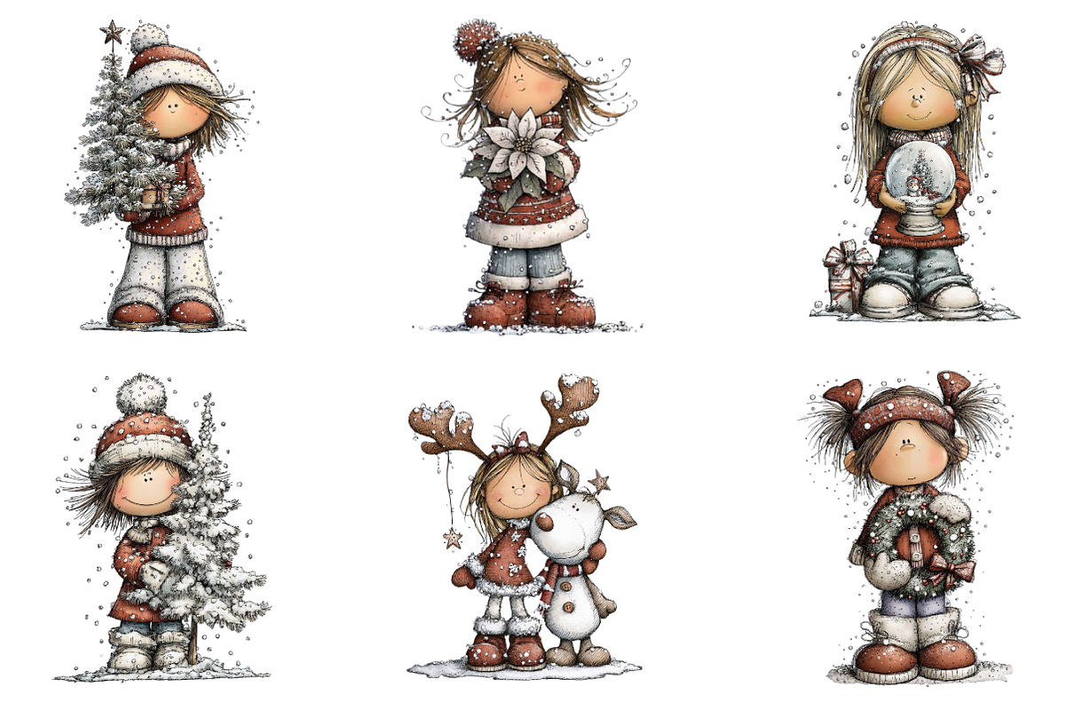 Whimsical Christmas Girl Clipart, an Illustration by designcity5 (Photo 3 of 5)