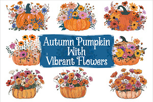 Autumn Pumpkin Floral Clipart, an Illustration by Designs_River