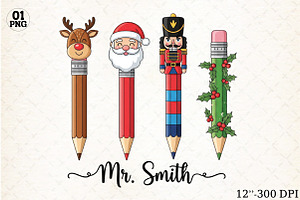 Christmas Pencils Png,teacher, an Illustration by Libby Wishes