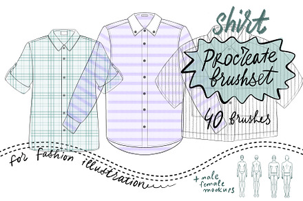 40Procreate brushes shirt drawing, a Brush Add-On by JuliaKorsShop