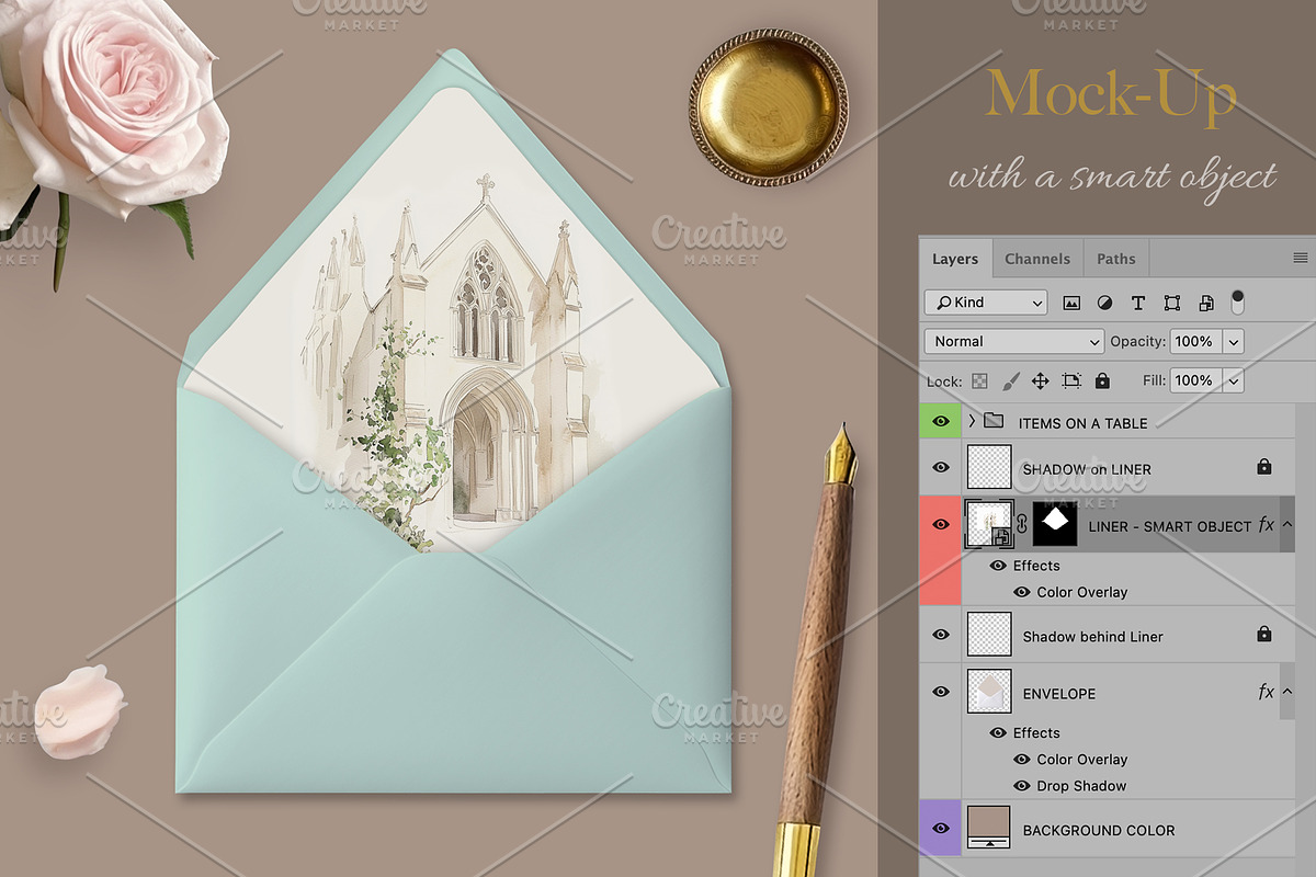 Envelope Liner Mock-up PSD - 2, an Advertising Mockup by Maddy's Art & Mockups (Photo 1 of 3)