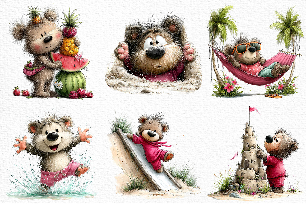 Funny Summer Teddy Bear Clipart, an Illustration by Craft Nest (Photo 3 of 12)
