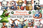 Animals Reading Books Clipart, an Illustration by DreamCafeArt (Thumbnail 1 of 7)