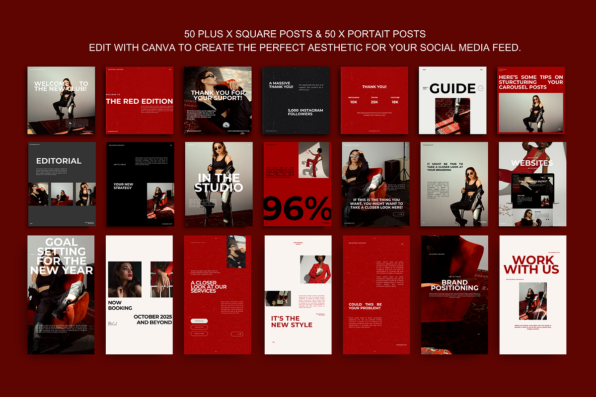 CANVA Bold Red Insta Posts & Stories, a Social Media Template by thebusinessoutfit (Photo 2 of 28)