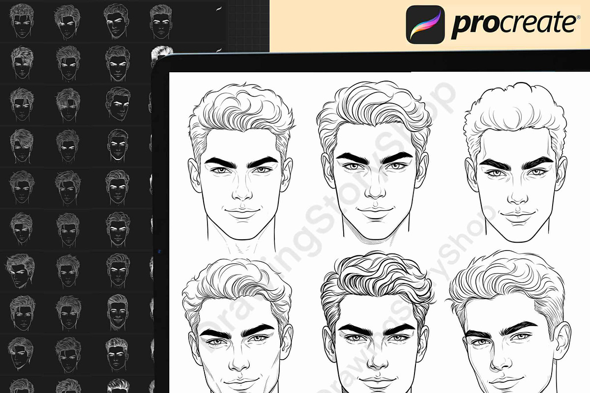 200 Procreate Male head stamp brush, a Brush Add-On by DrawingStoryShop (Photo 3 of 7)