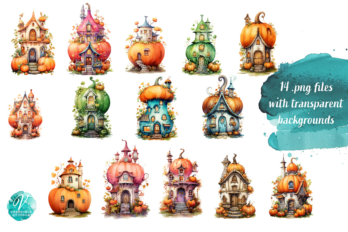 Watercolor Pumpkin House, a Seasonal Illustration by Verdigris Studios (Photo 2 of 3)