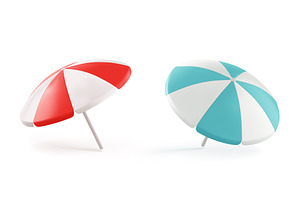 3d summer beach umbrella in blue and, an Object Illustration by art PVP - market