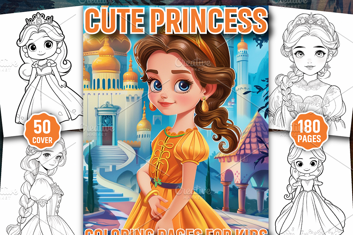 Beautiful Cute Princess Coloring Pag, a Person Illustration by Design Station (Photo 1 of 5)