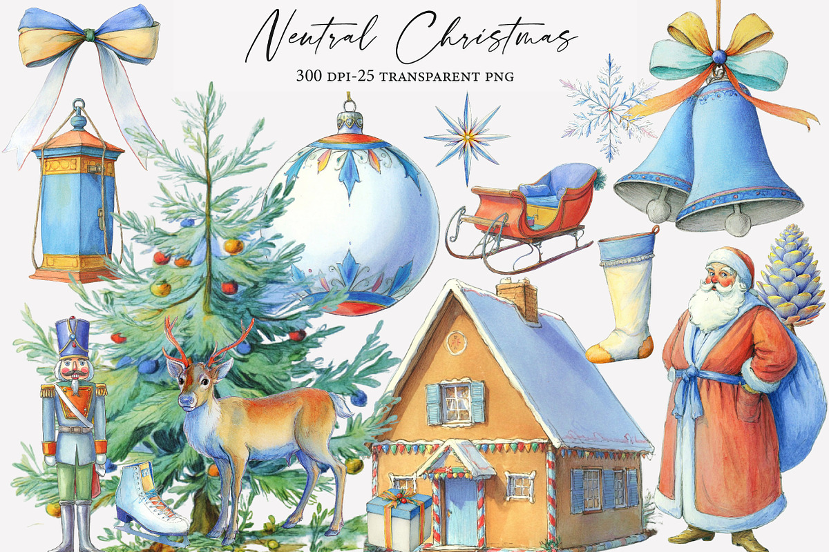 Watercolor Neutral Christmas Clipart, an Illustration by Designworld (Photo 1 of 6)