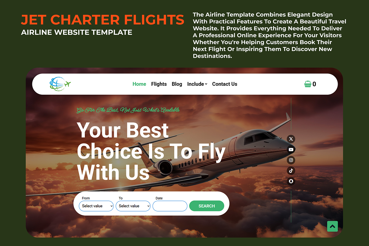Jet Charter Flights Airline Template, a HTML Template by Ordasoft (Photo 1 of 3)