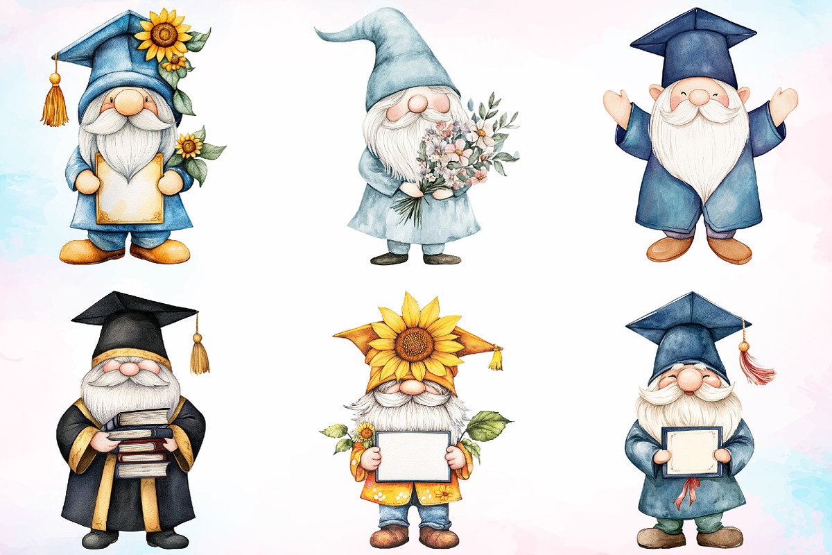 Watercolor Graduation Gnome Clipart, an Illustration by Canvas Craft (Photo 2 of 4)
