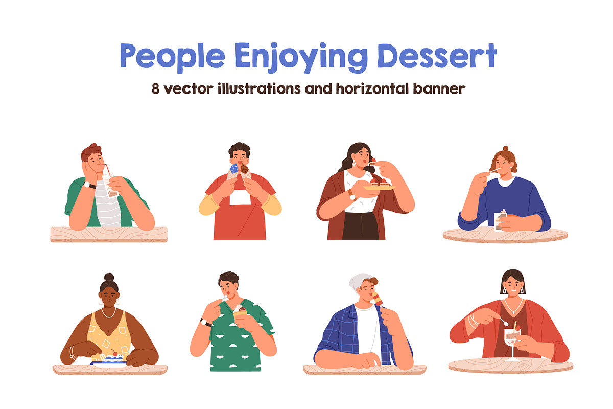 People eating desserts set + banner, a Food Illustration by Good Studio (Photo 1 of 8)