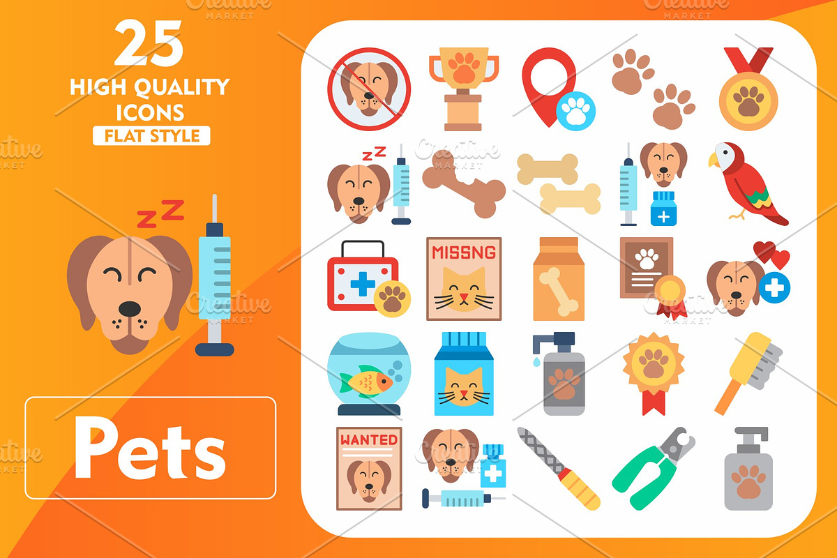 25 Pets Flat Icons, an Icon by Pexelpy