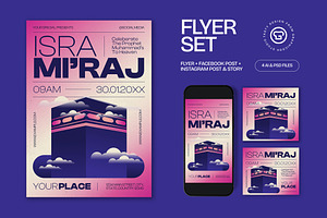 Purple Pink Isra Mi'raj Flyer Set, a Flyer Template by graphicook