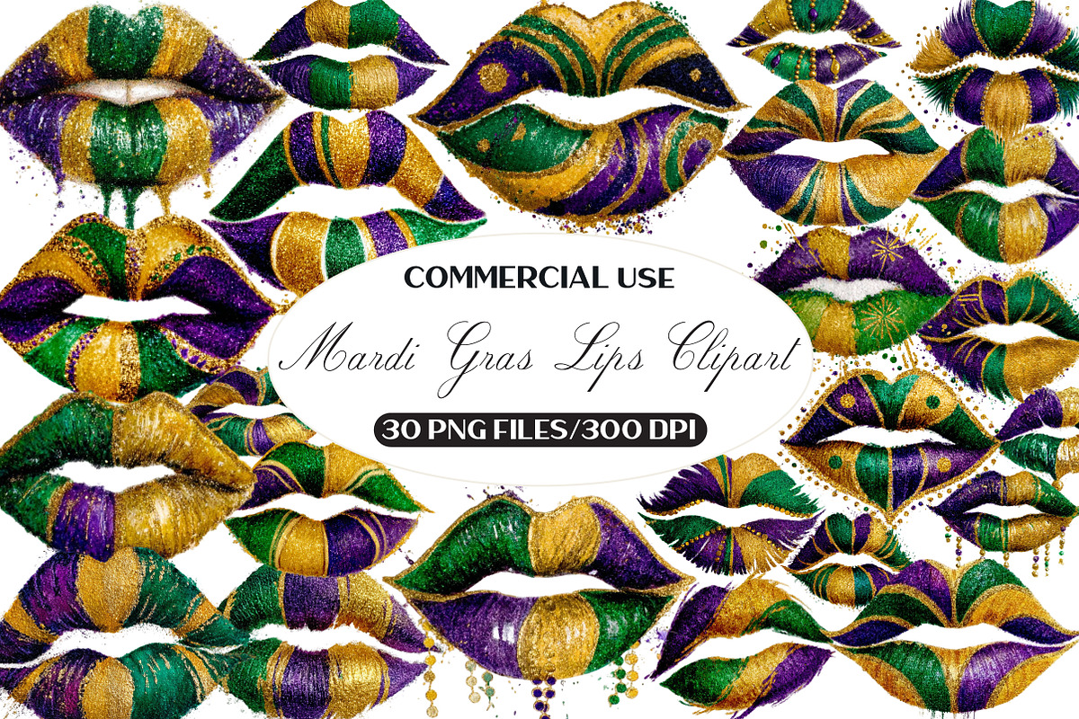 Mardi Gras Lips Clipart Mardi Gras, an Illustration by Black Bird Studio (Photo 1 of 6)