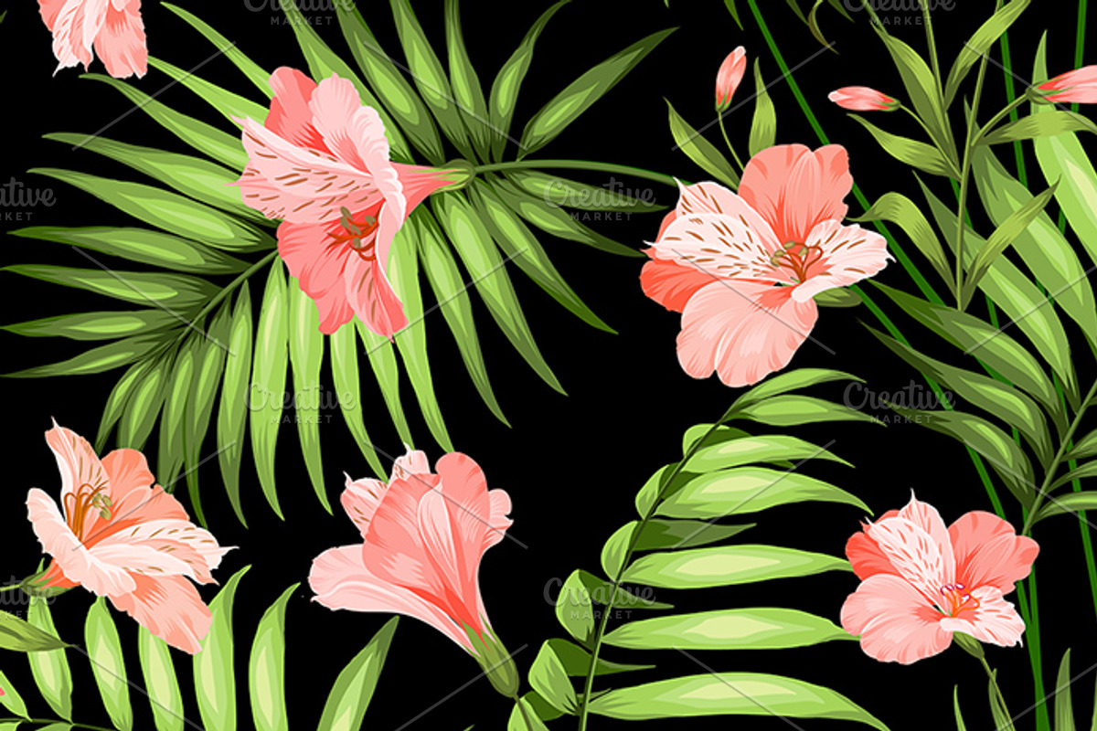Seamless pattern of tropic flowers., a Pattern Graphic by Kotkoa (Photo 5 of 7)