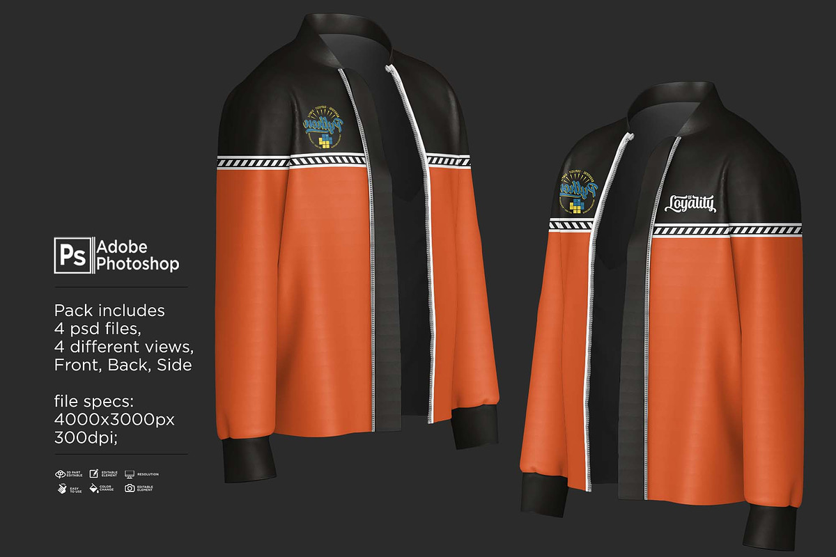 Bomber Jacket Zipper Mockup, a Shirt Mockup by Nanggroe Scripting (Photo 4 of 9)